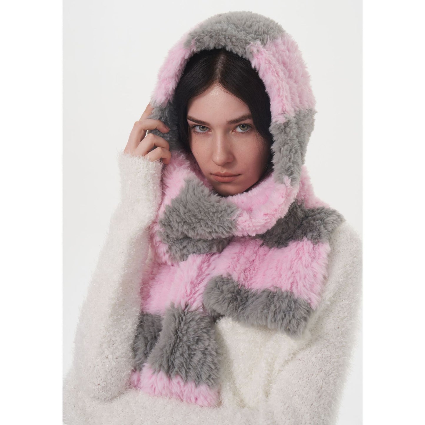 Soft Striped Two-Tone Plush Scarf for Women - Thick and Cozy
