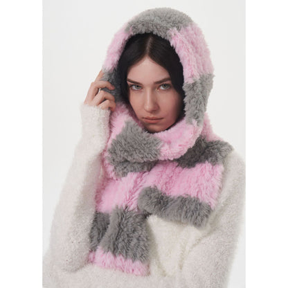 Soft Striped Two-Tone Plush Scarf for Women - Thick and Cozy