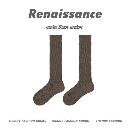 Mid Calf Socks Solid Color Wool Blend Breathable