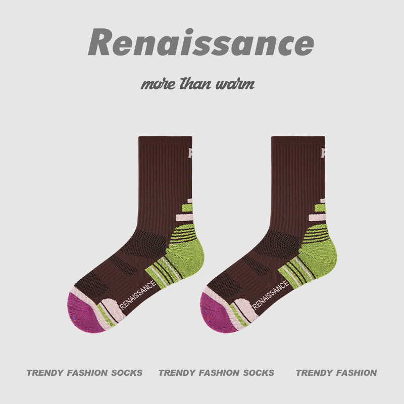 Athletic Colorblock Mid Calf Moisture Wicking Socks