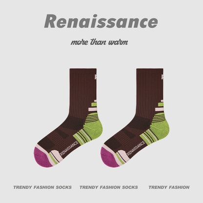 Athletic Colorblock Mid Calf Moisture Wicking Socks