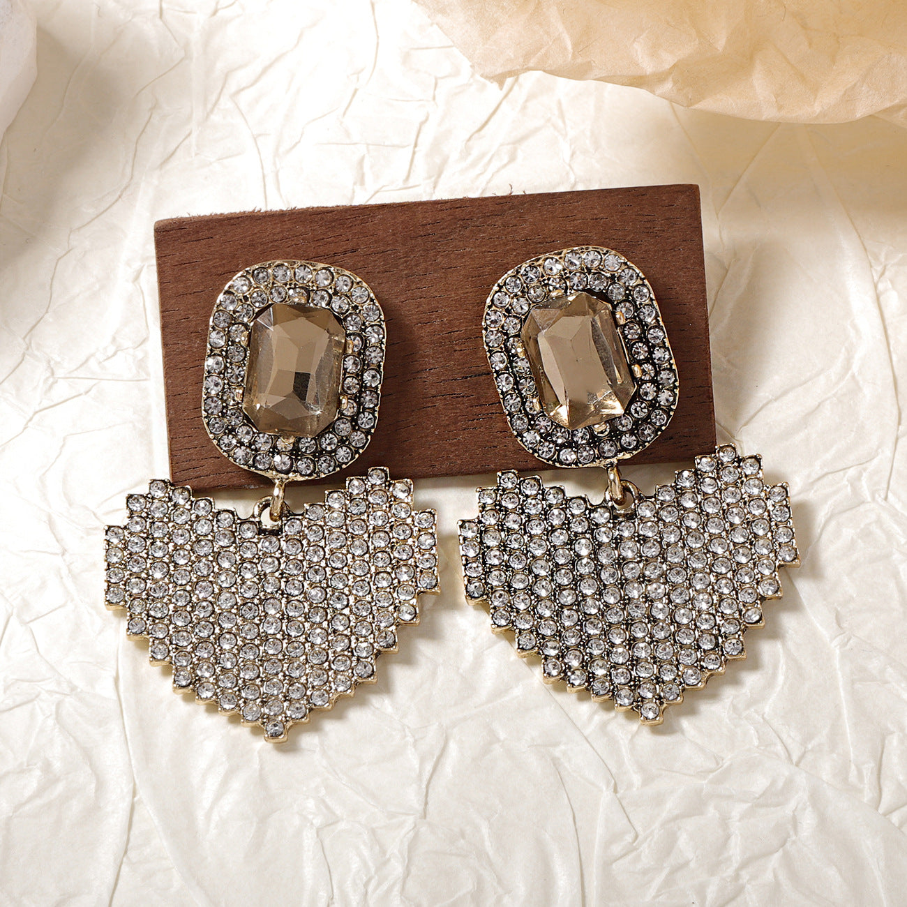 Alloy Heart Drop Earrings Paved Crystal Everyday Chic