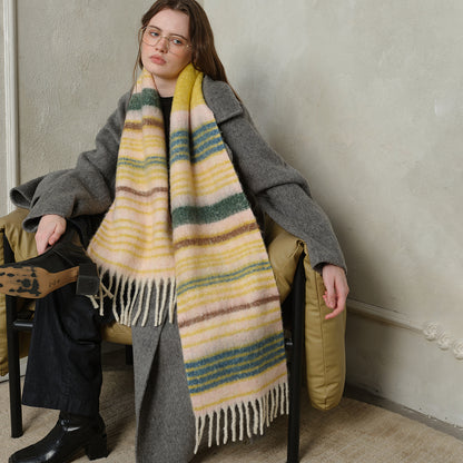 Designer Wool Blend Saturn Stripe Scarf Thickened Cashmere Feel Winter Scarf