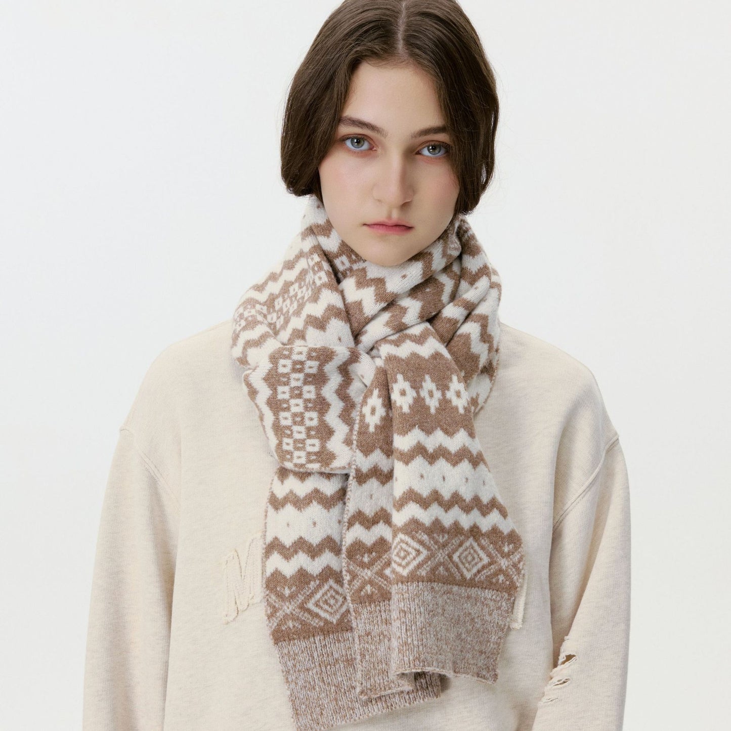 Geometric Knit Scarf Stylish Unisex Warm Neck Cover