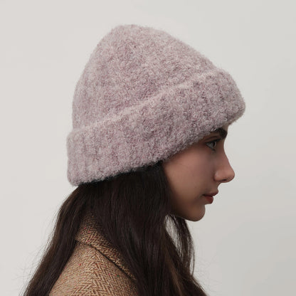 Vintage Warm Thick Knit Beanie with Contrast Color for Women