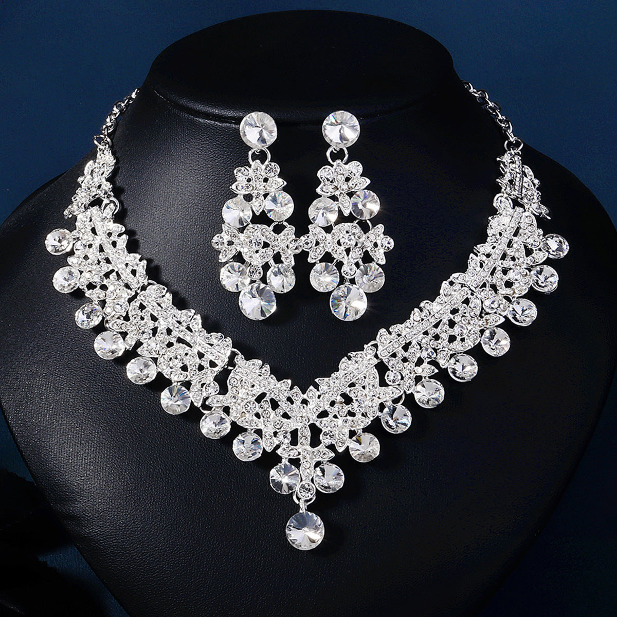 Elegant 3-Piece Bride Jewelry Set with Crown Necklace and Earrings