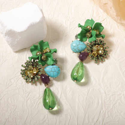 Resin Floral Drop Earrings Oversized Statement Chic