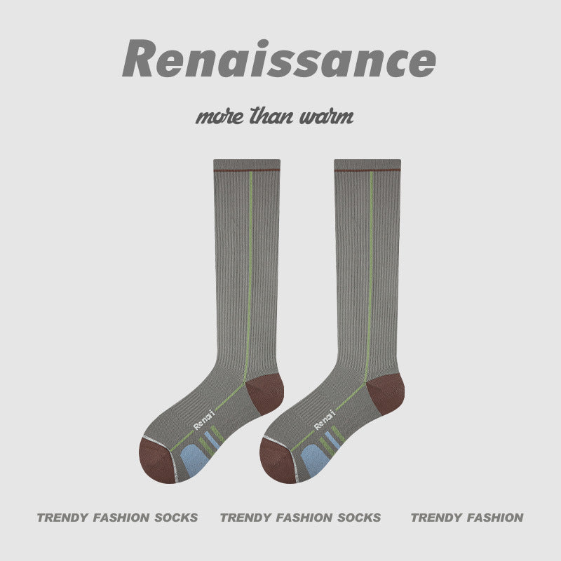 Calf Socks Colorblock Moisture Wicking Athletic