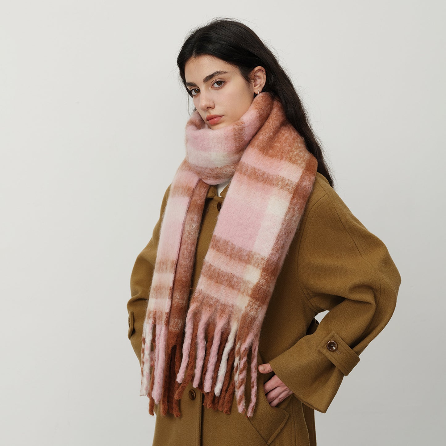 Chic Plaid Fringe Scarf Warm Thickened Shawl for Women