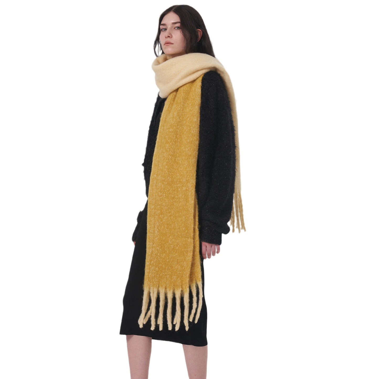 Color Block Warm Scarf Soft Chenille Shawl for Women
