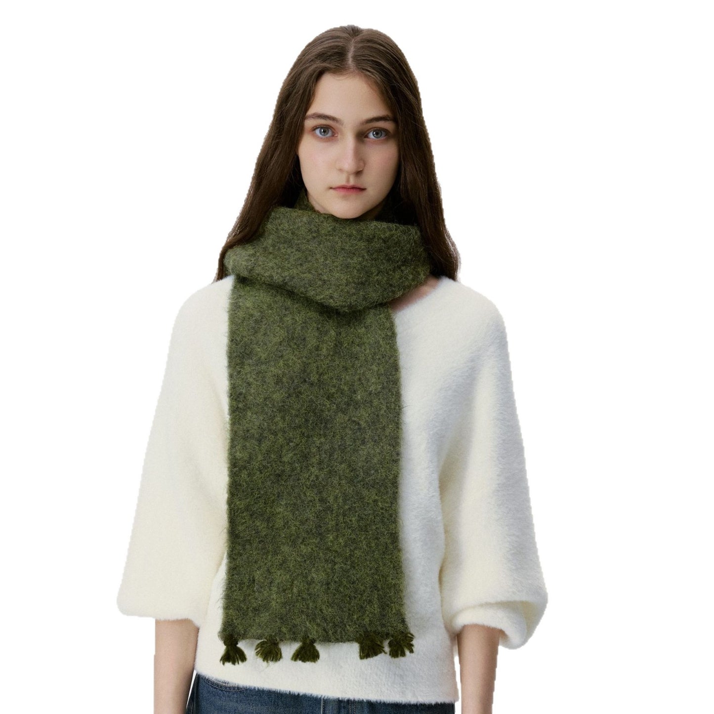 Trendy Solid Color Wool Blend Fringe Scarf for Women