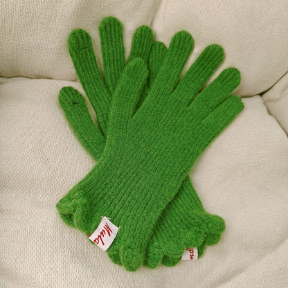 Wool Fingerless Touchscreen Gloves Warm Mittens for Women