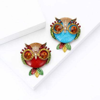 Fashion Owl Brooch With Rhinestones Vintage Alloy Scarf Pin