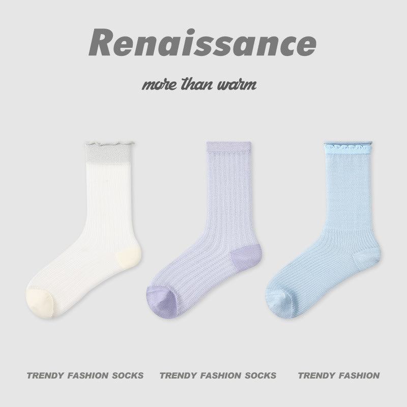 Renaissance Striped Mesh Mid Calf Cotton Socks
