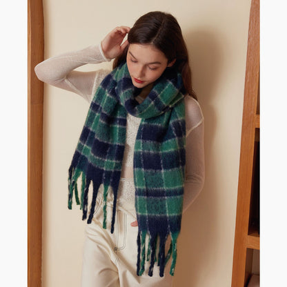 Designer Plaid Wool Scarf Soft Warm Wrap for Women