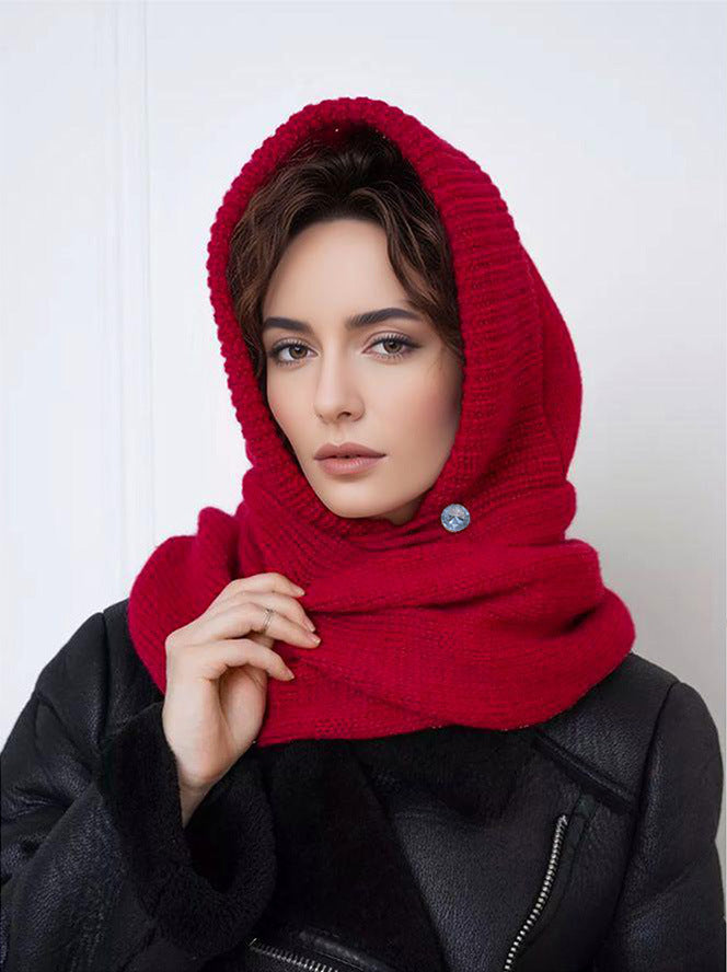 Solid Color Knit Hooded Scarf - Warm and Cozy Unisex Design