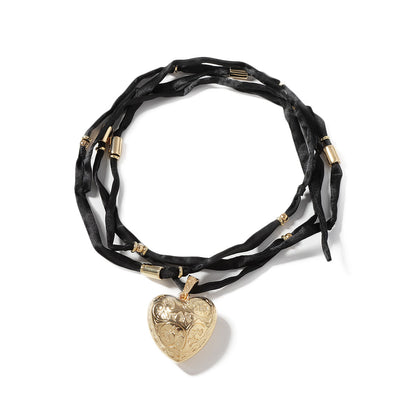 Long Fabric Necklace 3D Heart Pendant Street Style