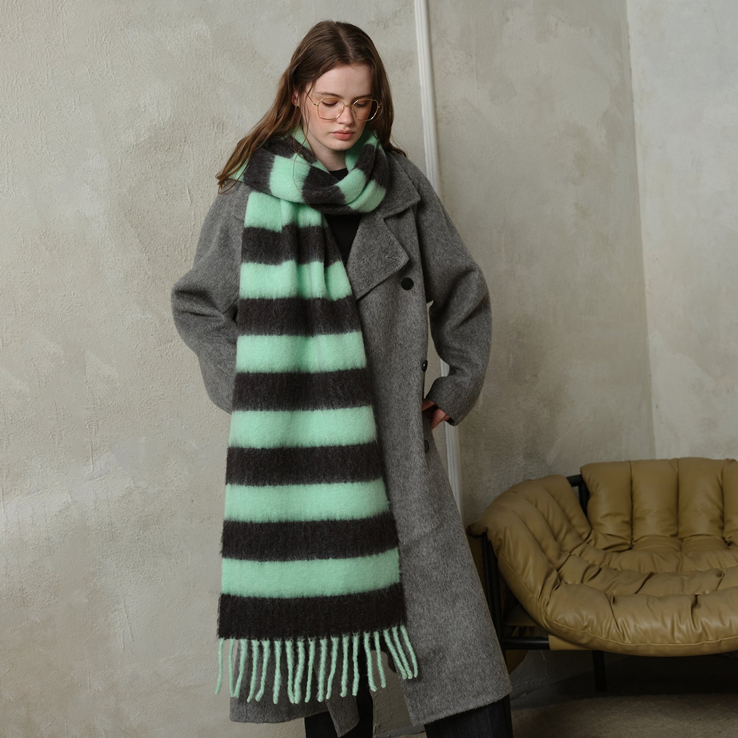 Plaid Fringe Acrylic Scarf Warm Cozy Shawl for Women
