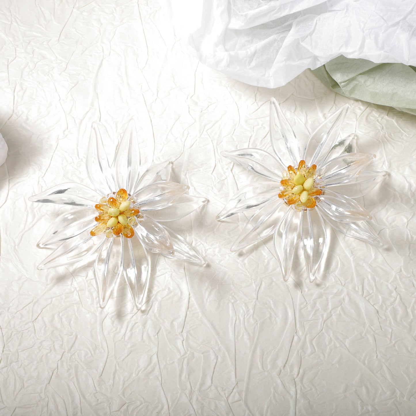 Earrings White Flower Resin Lightweight Hypoallergenic