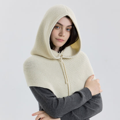Classic Knitted Balaclava Hat with Neck Warmer and Drawstring