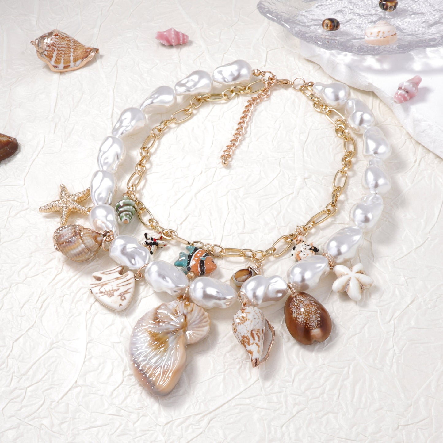Baroque Faux Pearl Shell Layered Necklace