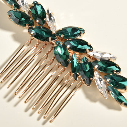 Green Glass Bridal Hair Comb Wedding Hairpiece