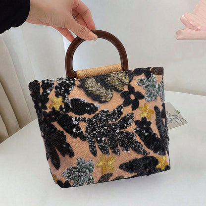 Trendy Floral Handbag Stylish Artisanal Large Tote Bag