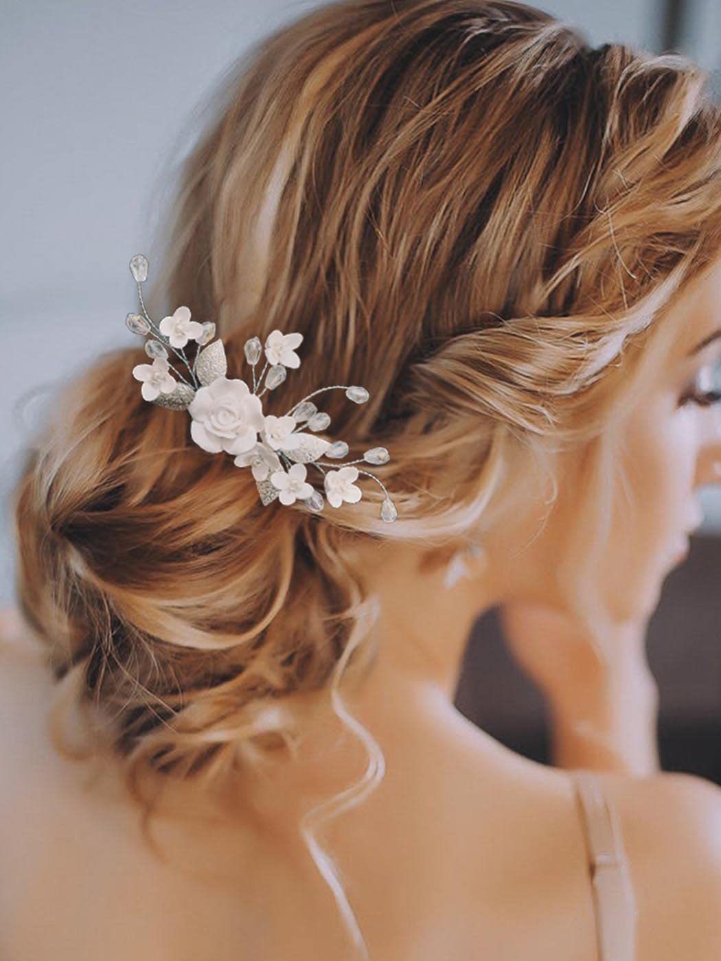 White Polymer Clay Flower Side Comb Bridal Hairpiece