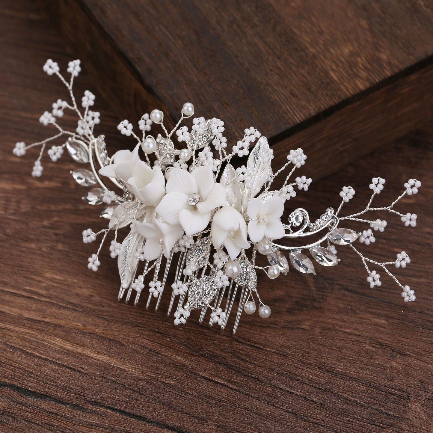 White Floral Comb Elegant Wedding Hairpiece Bride