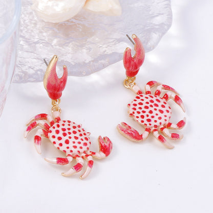 Alloy Crab Earrings Cute Colorful Lightweight Beachy