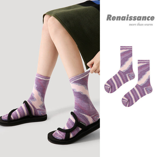 Mid Calf Seamless Wool Blend Striped Socks