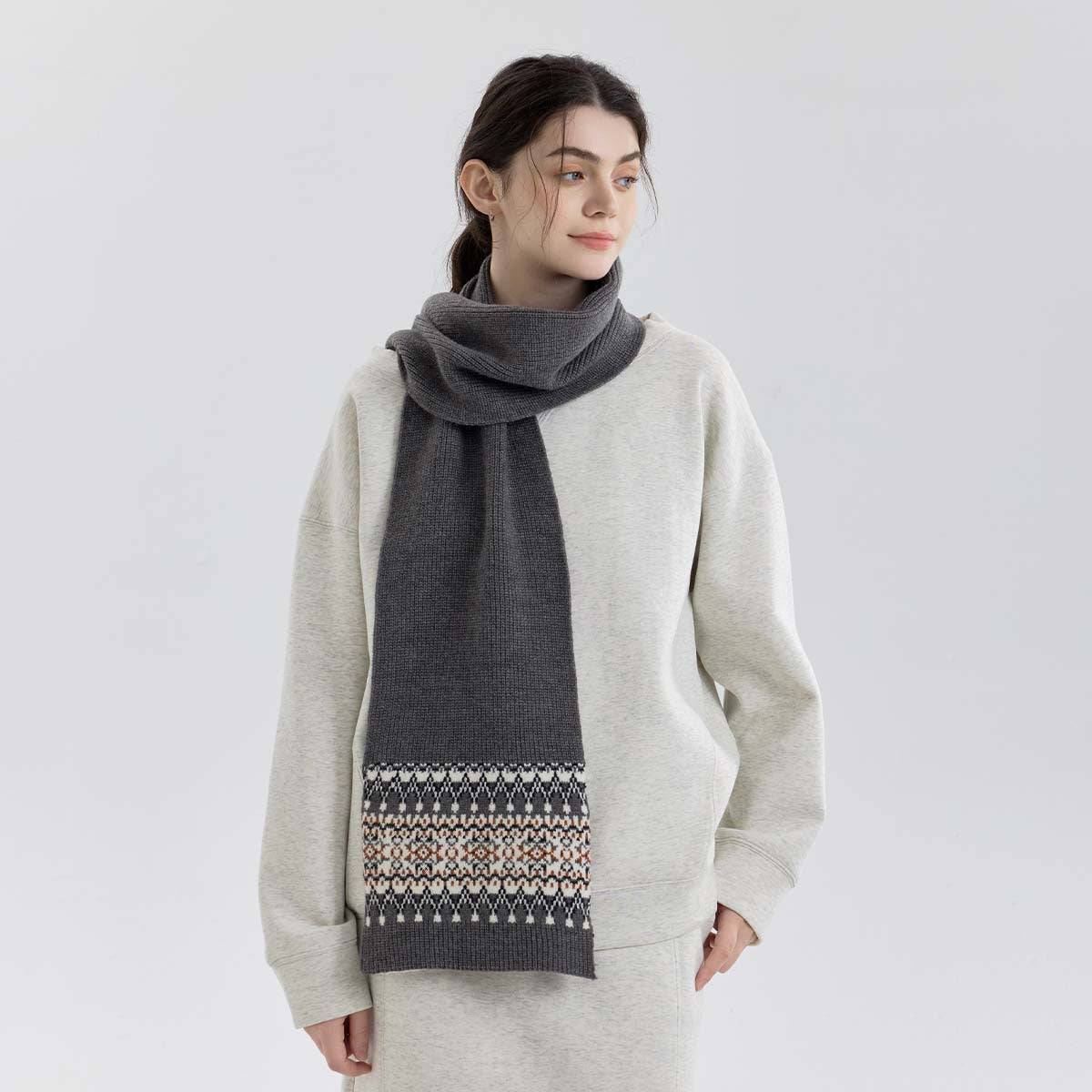 Nordic Fair Isle Knit Scarf for Women | Warm Couple's Christmas Shawl