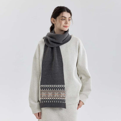Nordic Fair Isle Knit Scarf for Women | Warm Couple's Christmas Shawl