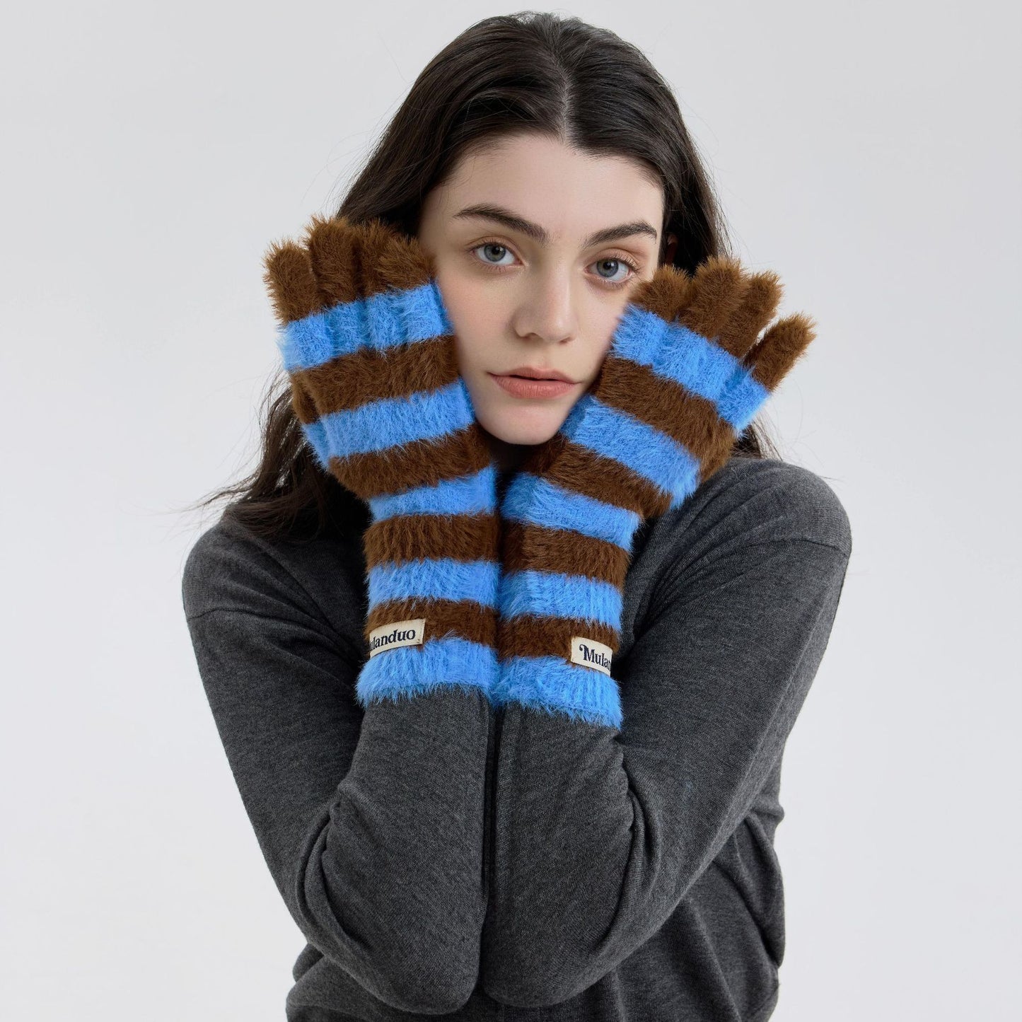 Trendy Striped Knit Fingerless Gloves for Women