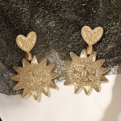Alloy Sunflower Heart Dangle Earrings Minimal Trendy