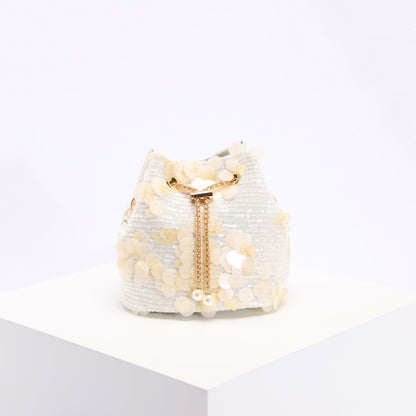 Elegant Floral Embroidery Sequin Mesh Bucket Bag