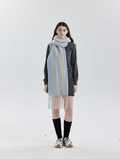 Trendy Striped Wool Scarf with Fringes for Women