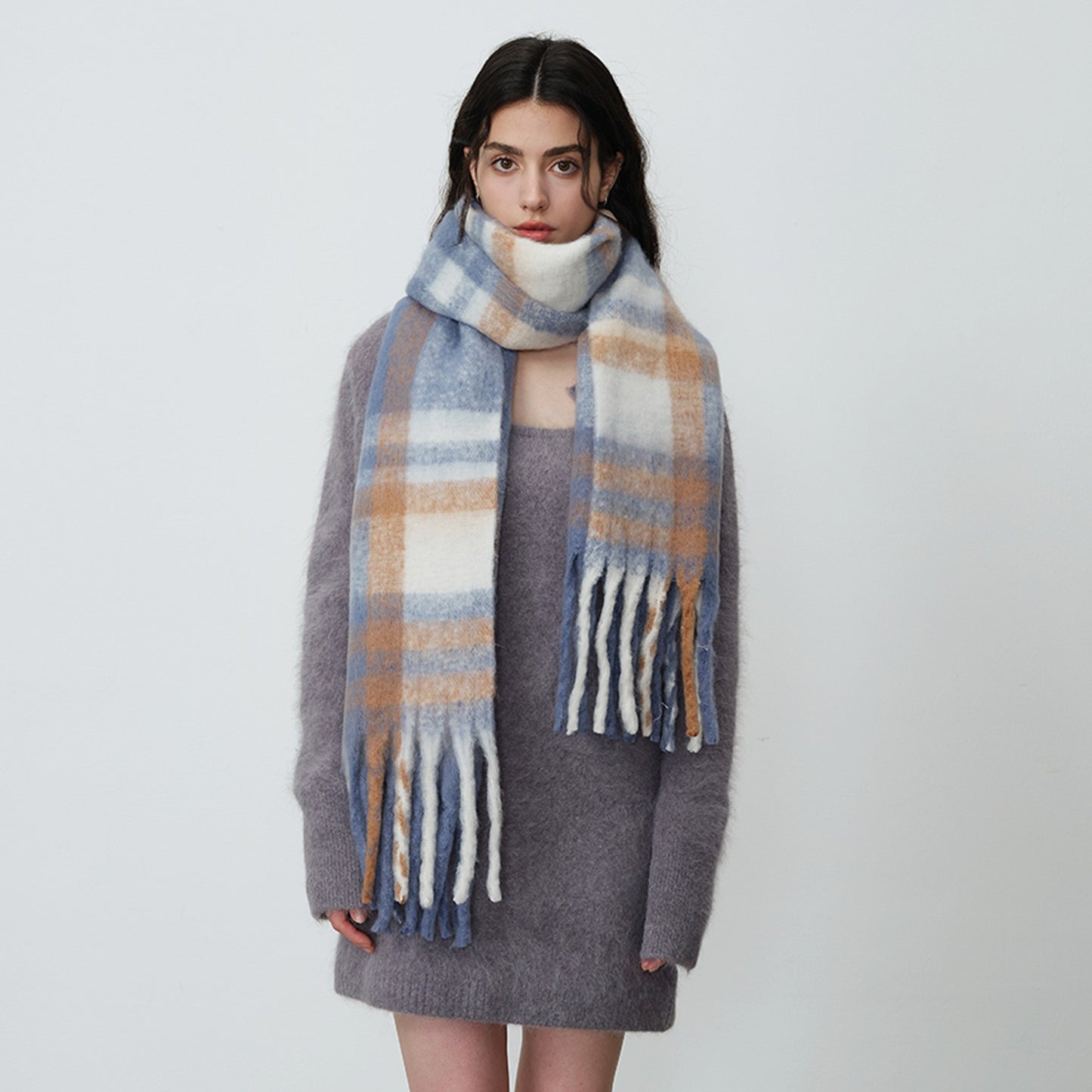 Soft Cashmere Feel Plaid Scarf for Women - Vintage Style