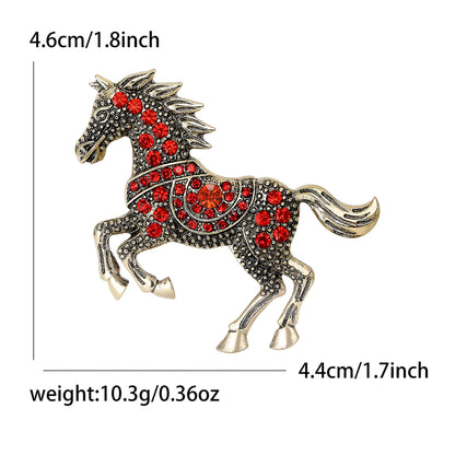 Fashionable Vintage Enamel Horse Rhinestone Brooch