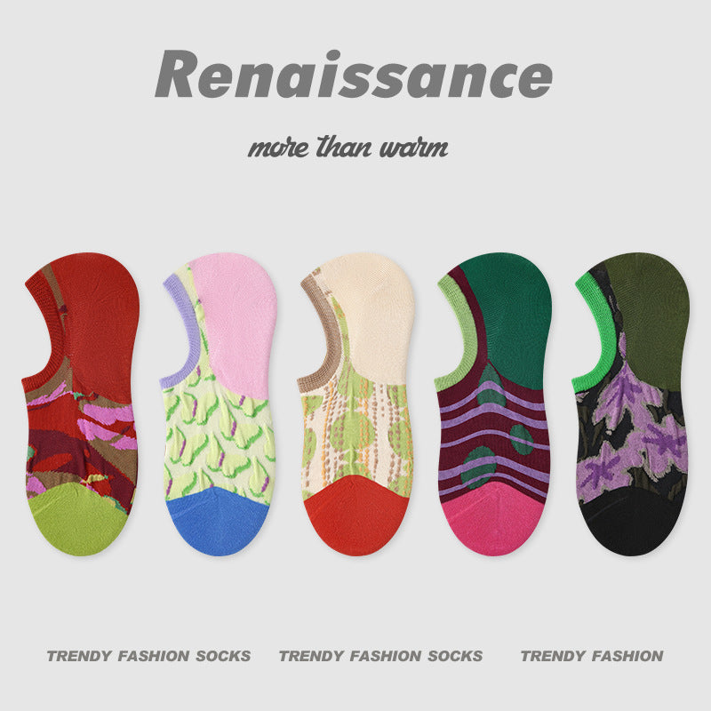 Renaissance Vintage No Show Grip Cotton Socks