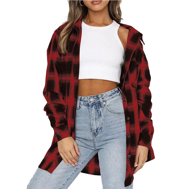 Loose-Fit Flannel Shirt with Button Closure in Plaid