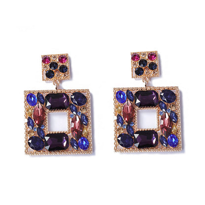 Earrings Geometric Square Colorful Rhinestone Statement