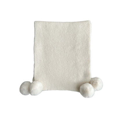 Cozy Solid Color Knitted Scarf with Pom Poms for Women