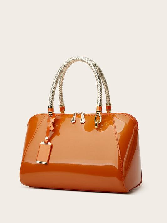 Versatile Patent Leather Boston Tote Bag for Women