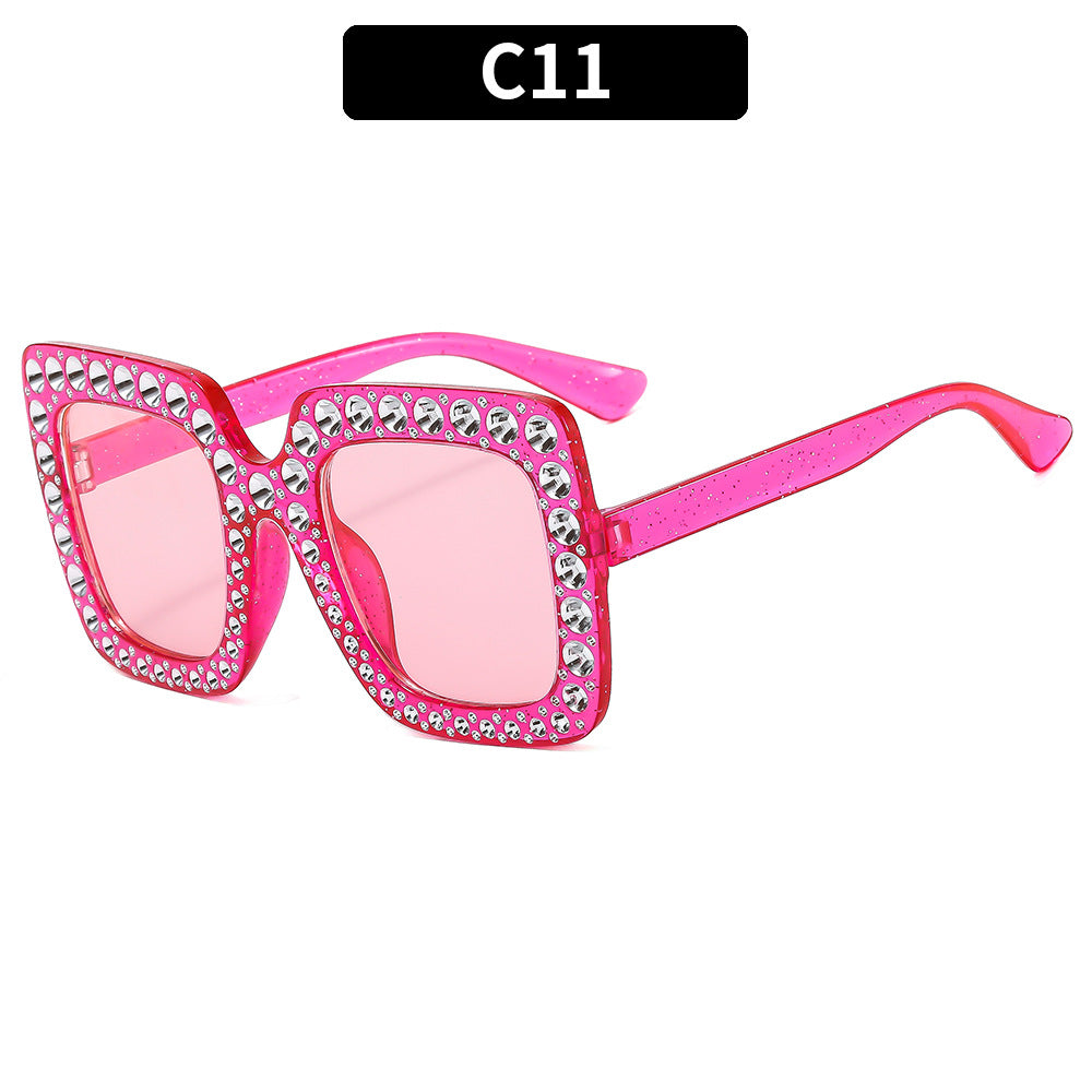 Colorful Square Rhinestone Sunglasses Trendy Bling Shade