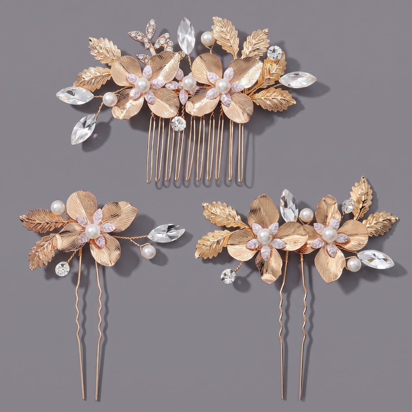 Vintage Floral Leaf Hair Comb Set for Brides and Events