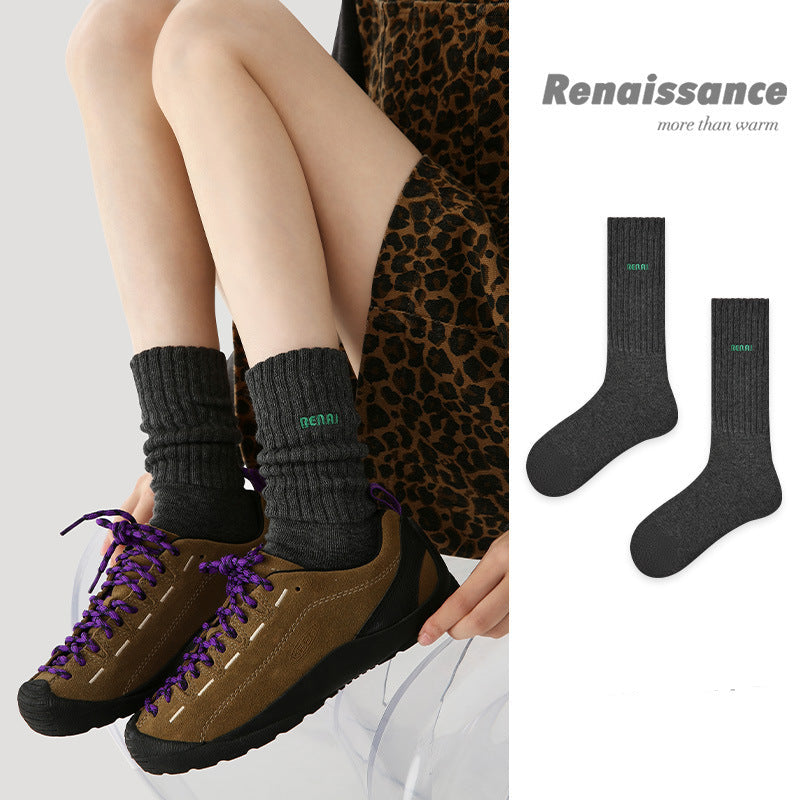 Mid Calf Embroidered Letter Cotton Socks Renaissance