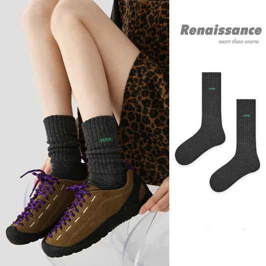 Mid Calf Embroidered Letter Cotton Socks Renaissance