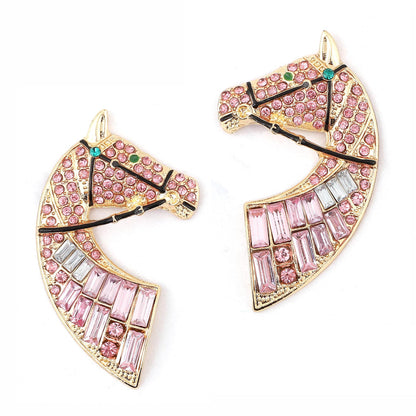 Stud Earrings Crystal Horse Head Lightweight Chic