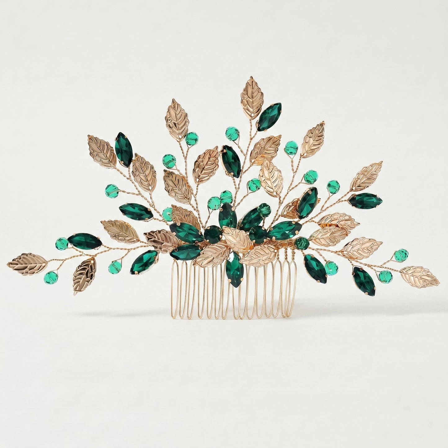 Green Crystal Leaf Hair Comb Elegant Bridal Hair Accessory